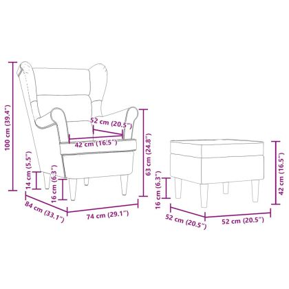 Фотьойл с табуретка за крака, кремав, текстил