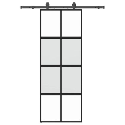 Плъзгаща се врата с комплект обков Черно 76x205 cm