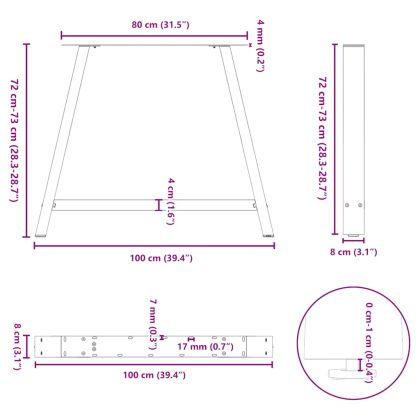 Крака за трапезарна маса, А-образни, 2 бр., 100 x (72-73) см, стомана