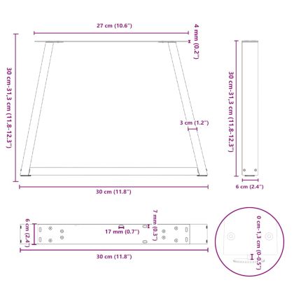 Крака за масичка за кафе, V-образни, 2 бр., черни, 30 x (30-31,3) см, стомана