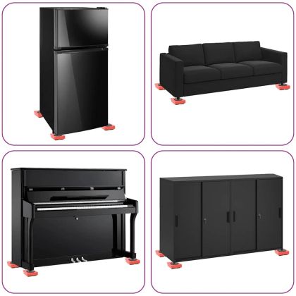 Мебелни колелца 8 бр. с повдигачи, червени, 9,8x7,5x3 см, 150 кг