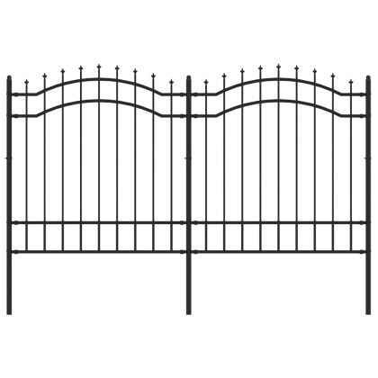 Градинска ограда с връх тип „копие“, черна, 239x125 см, прахово боядисана стомана