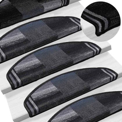 Самозалепващи стелки за стълби, 10 бр, 65x21x4 см, черно и сиво