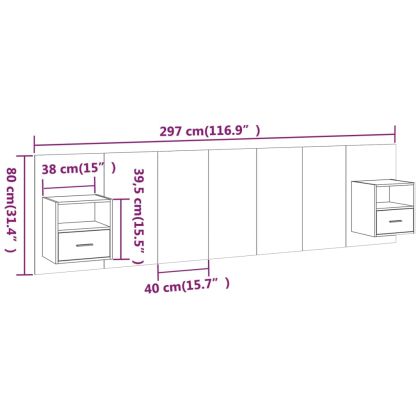 Горна табла за легло с шкафчета, опушен дъб, инженерно дърво