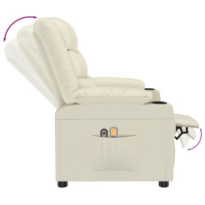 Електрически масажен стол, кремав, изкуствена кожа
