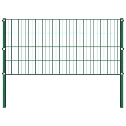 Ограден панел с железни стълбове, 522x80 см, зелен