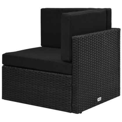 Градински комплект с възглавници, 6 части, полиратан, черен