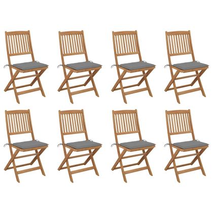 Сгъваеми градински столове с възглавници 8 бр акация масив