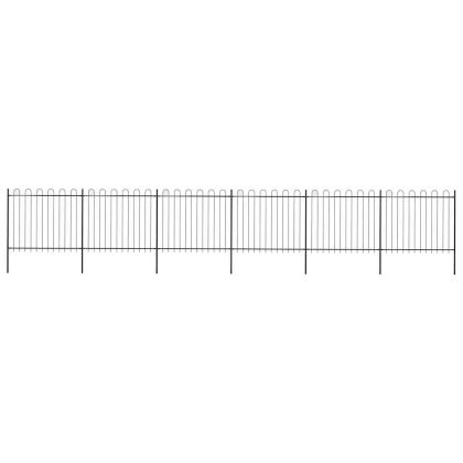 Градинска ограда с обръч връх, стомана, 1070x150 см, черна