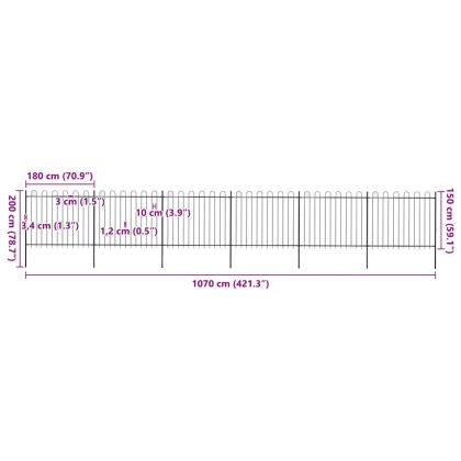 Градинска ограда с обръч връх, стомана, 1070x150 см, черна