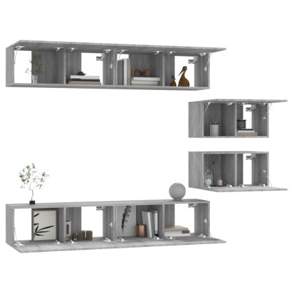 Комплект ТВ шкафове от 6 части, сив сонома, инженерно дърво