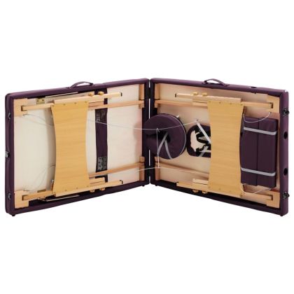 Сгъваема масажна кушетка, 3 зони, дърво, виненолилава