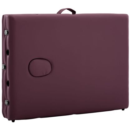 Сгъваема масажна кушетка, 3 зони, дърво, виненолилава