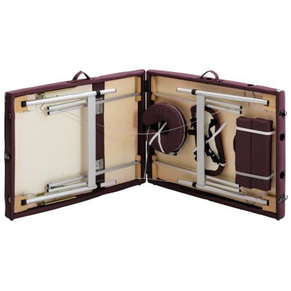 Сгъваема масажна кушетка, 3 зони, алуминий, виненолилава