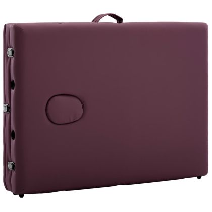 Сгъваема масажна кушетка, 3 зони, алуминий, виненолилава