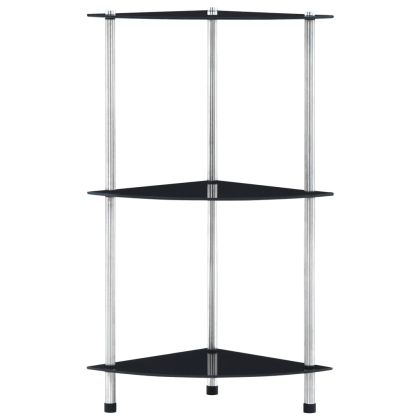 Етажерка с 3 рафта, черна, 30x30x67 см, закалено стъкло