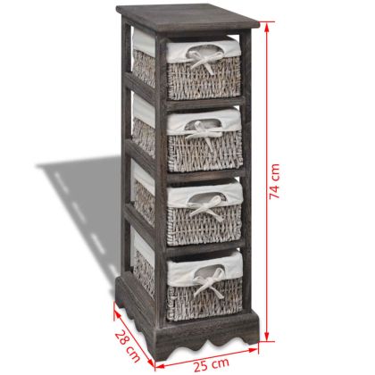 Кафяв дървен стелаж с 4 плетени кошници за съхранение