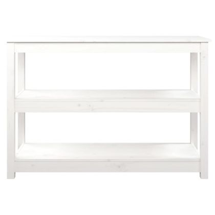 Конзолна маса бяла 110x40x74 см борово дърво масив