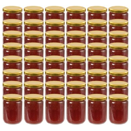 Стъклени буркани за сладко със златисти капачки, 48 бр, 230 мл