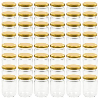 Стъклени буркани за сладко със златисти капачки, 48 бр, 230 мл