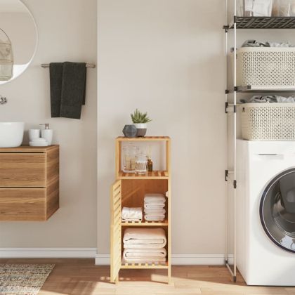 Шкаф за баня с рафт 36x33x87 см бамбук