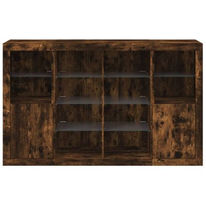 Сайдборди с LED осветление, 3 бр, опушен дъб, инженерно дърво