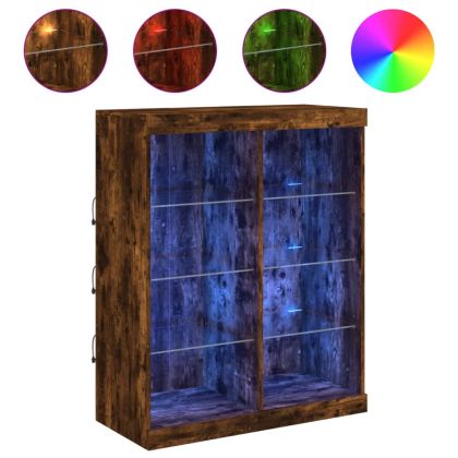 Сайдборд с LED светлини, oпушен дъб, 81x37x100 см