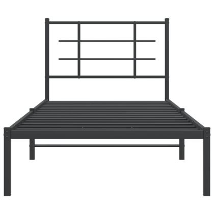 Метална рамка за легло с горна табла, черна, 90x200 см