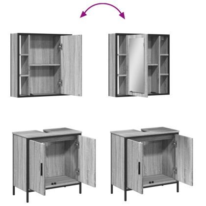 Комплект мебели за баня от 2 части сив сонома инженерно дърво