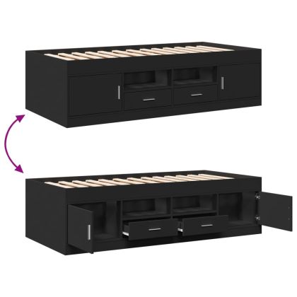 Дневно легло с чекмеджета, без матрак, черно, 100x200 см