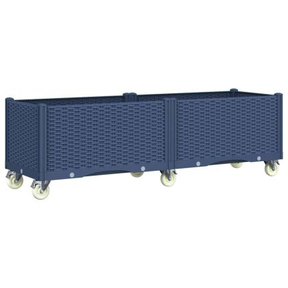 Градинска кашпа с колелца, синьо сив, 160x50x54 см, PP