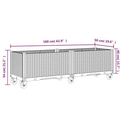 Градинска кашпа с колелца, синьо сив, 160x50x54 см, PP