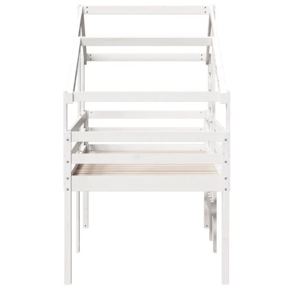 Високо легло с покрив, бяло, 75x190 см, борово дърво масив