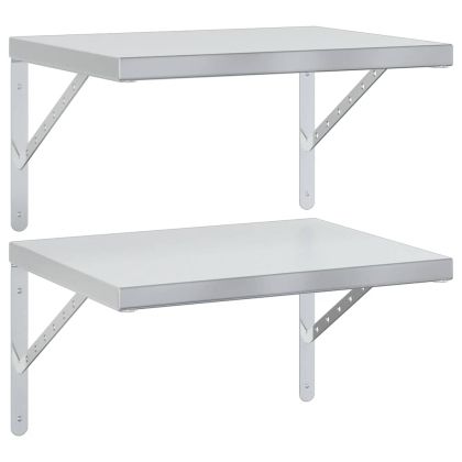 Стенни рафтове 2 бр 50x40 см сребристи неръждаема стомана