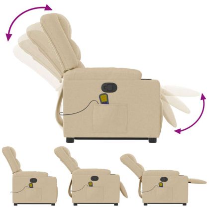 Изправящ масажен реклайнер стол, кремав, текстил