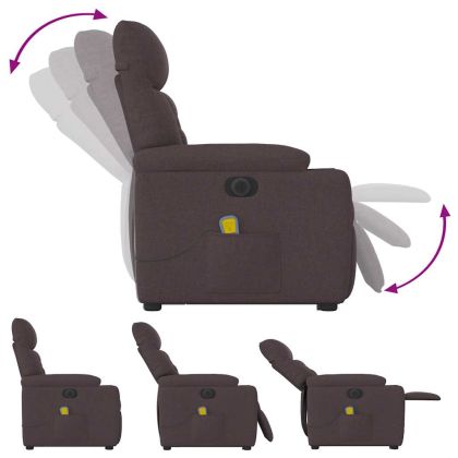 Електрически изправящ масажен реклайнер стол тъмнокафяв текстил