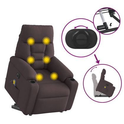 Електрически изправящ масажен реклайнер стол тъмнокафяв текстил