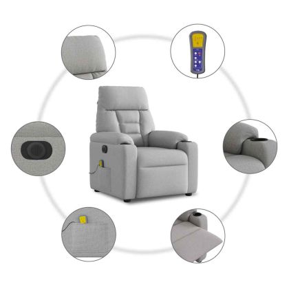 Електрически масажен реклайнер стол, облачно сив, текстил
