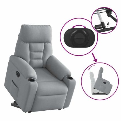 Електрически изправящ реклайнер стол, светлосив, текстил