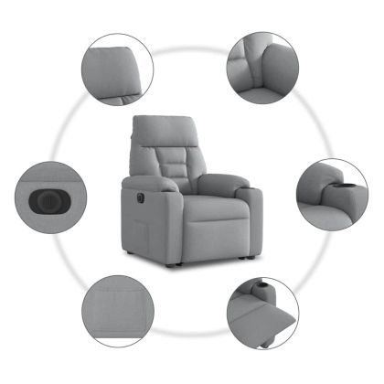 Електрически изправящ реклайнер стол, светлосив, текстил