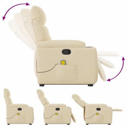 Изправящ масажен реклайнер стол, кремав, текстил