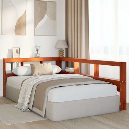 Табла за книги с L-образна, восъчнокафява, 120 см, дърво бор