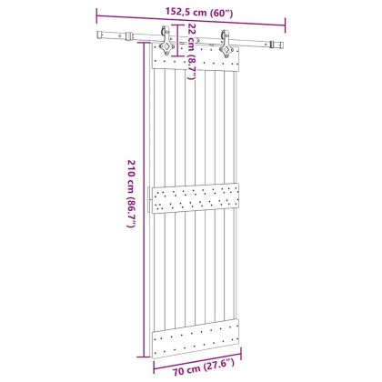 Плъзгаща врата с монтажни части, 70x210 см, борово дърво масив