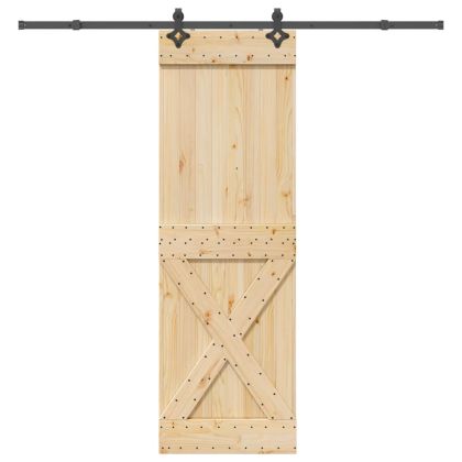 Плъзгаща врата с монтажни части, 70x210 см, борово дърво масив