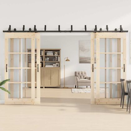 Комплект механизъм за плъзгаща врата, 366 см, стомана, черен