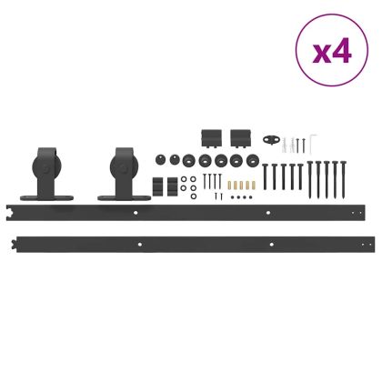 Комплект механизъм за плъзгаща врата, 366 см, стомана, черен