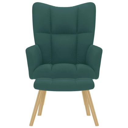 Релакс стол с табуретка, тъмнозелен, текстил