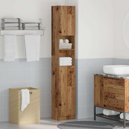 Шкаф за баня от старо дърво 32x25,5x190 cm Инженерна дървесина