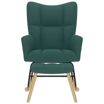 Люлеещ се стол с табуретка за крака, тъмнозелен, плат