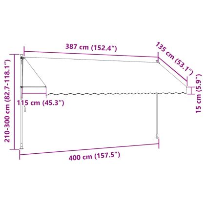 Ръчно прибиращ се сенник, 400 см, кремав